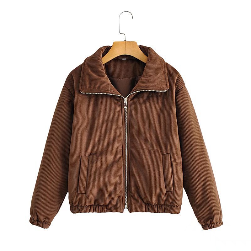 Damen Lässige Cordjacke mit hohem Kragen und elastischen Bündchen Drune