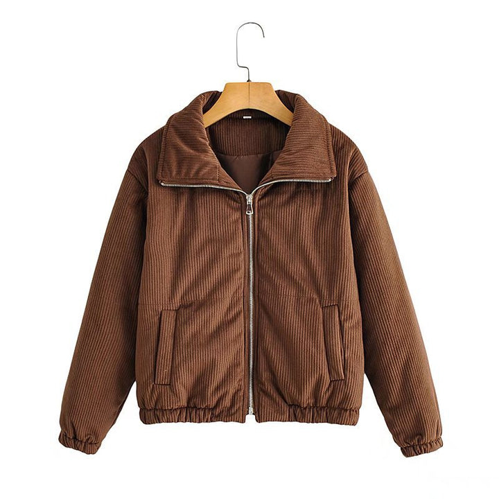 Damen Lässige Cordjacke mit hohem Kragen und elastischen Bündchen Drune