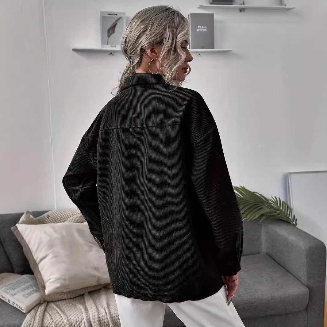 Damen Cord-Overshirt mit Pattentaschen und Oversize-Schnitt Drune