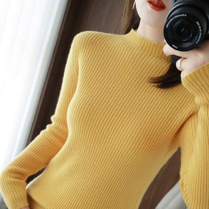 Damen Luxus-Feinstrickpullover mit schmaler Rippenstruktur und kurzem Stehkragen Drune