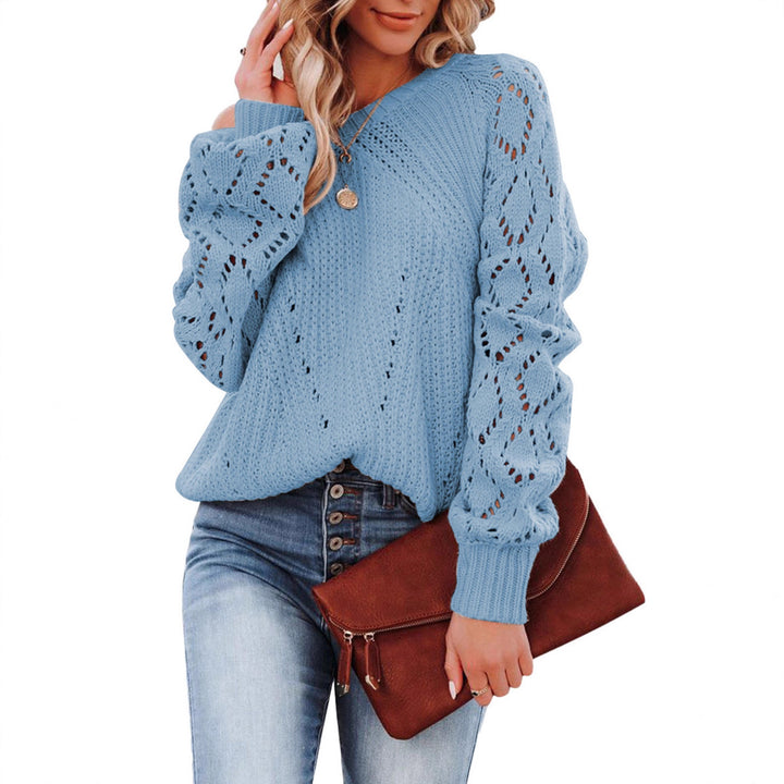 Damen Strickpullover mit Lochmuster und voluminösen Ärmeln Drune