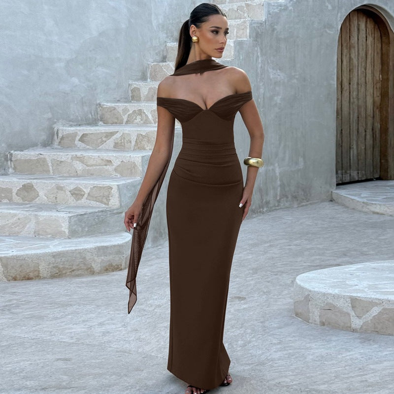 Damen Elegantes Abendkleid mit schulterfreier Drapierung Drune