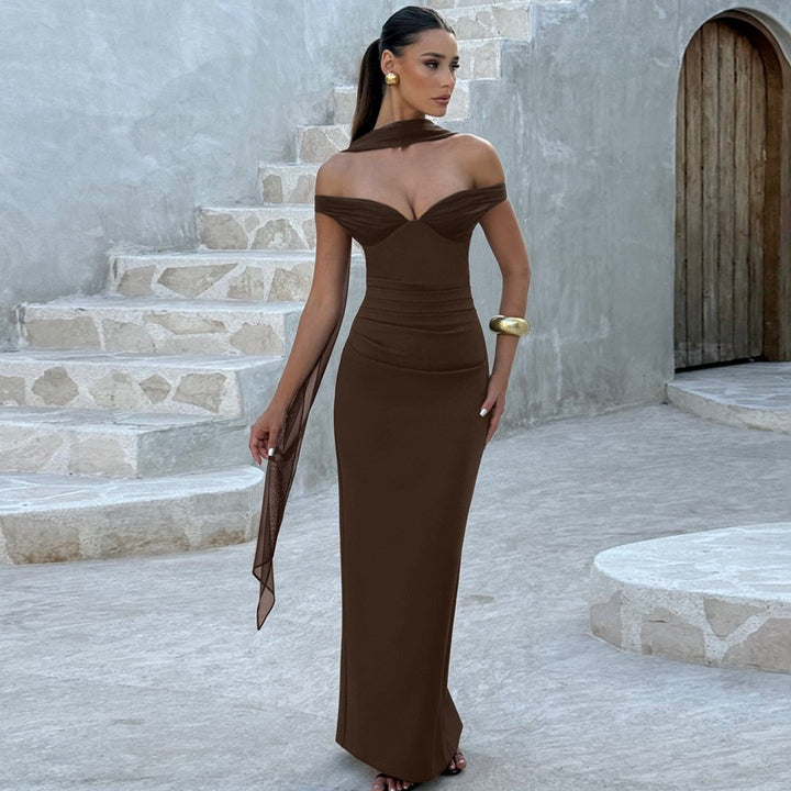 Damen Elegantes Abendkleid mit schulterfreier Drapierung Drune