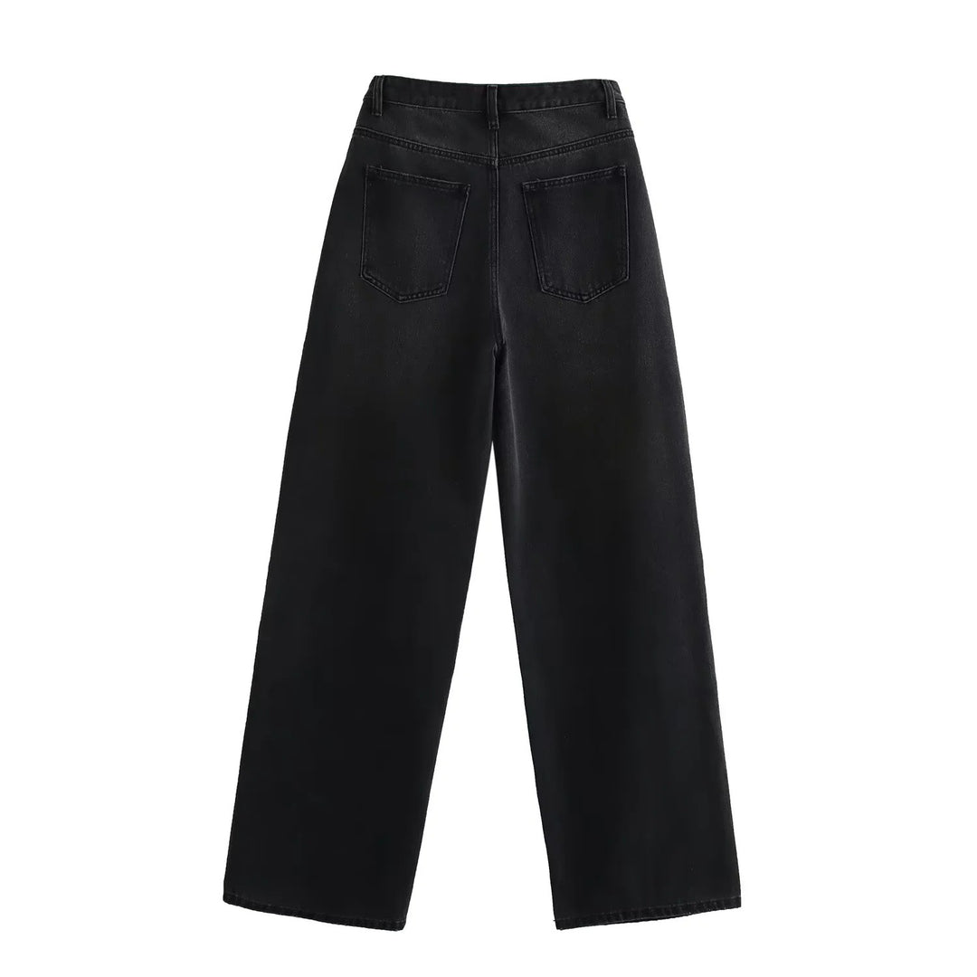 Damen 20+ weite High‑Waist Denim‑Palazzo‑Jeans mit asymmetrischem Bunddetail Drune
