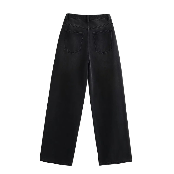 Damen 20+ weite High‑Waist Denim‑Palazzo‑Jeans mit asymmetrischem Bunddetail Drune