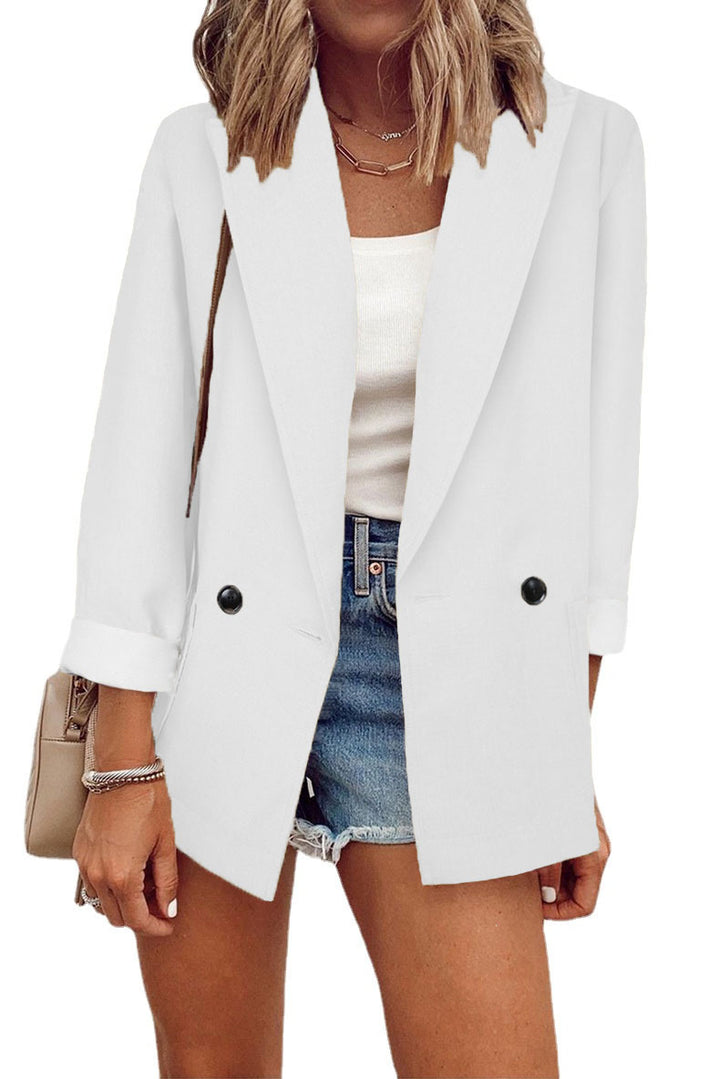 Damen Oversize Longline-Blazer mit 3/4-Ärmeln, Kontrastumschlag und aufgesetzten Taschen Drune