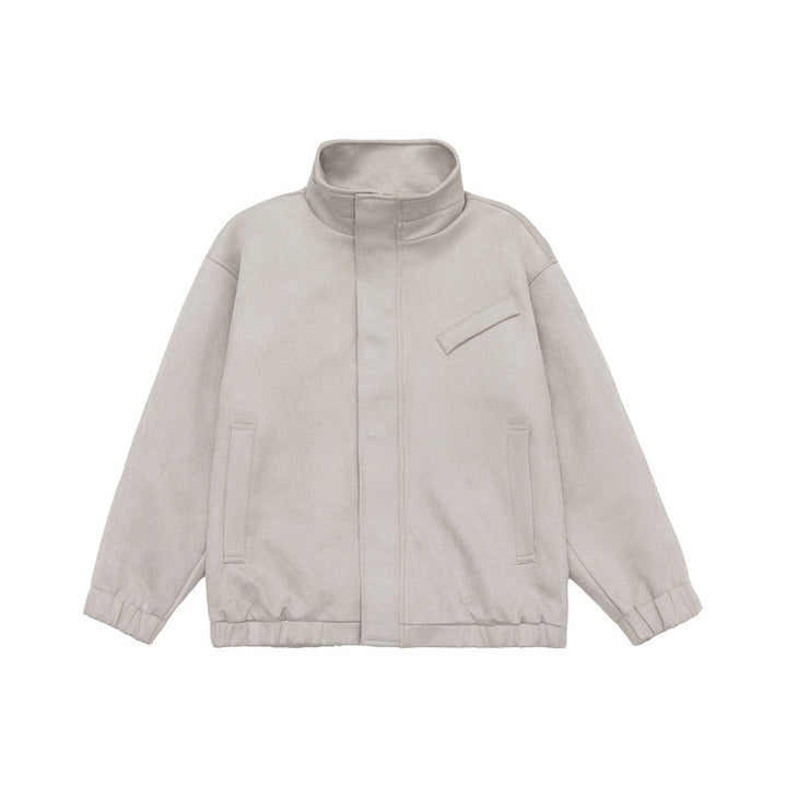 Unisex Kurzgeschnittene Stehkragen-Fleecejacke mit verdeckter Druckknopfleiste Drune