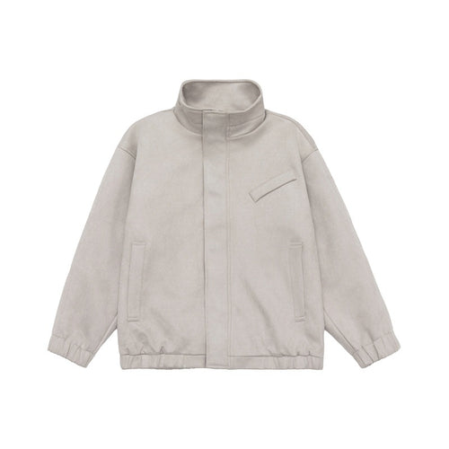 Unisex Kurzgeschnittene Stehkragen-Fleecejacke mit verdeckter Druckknopfleiste Drune