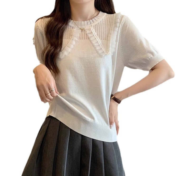 Damen Elegantes Strickoberteil mit dekorativem Rüschensaum und atmungsaktivem Design Drune