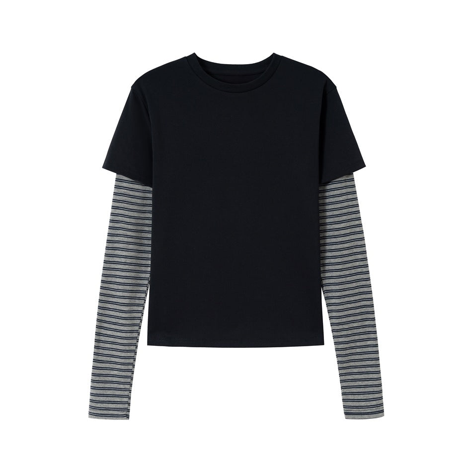 Unisex Layering-Langarmshirt mit gestreiften Einsatzärmeln und kurzärmeligem Overlay Drune