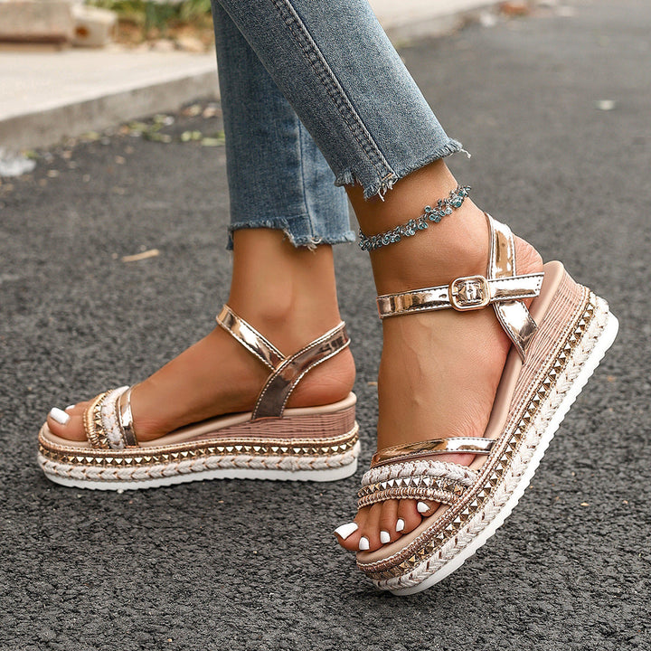 Damen Espadrille Sandalen mit Glitzerdetails und verstellbarem Riemendesign Drune