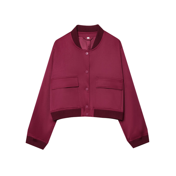 Damen nan cropped Bomberjacke mit Druckknopfleiste, überschnittenen Schultern und großen Klappentaschen Drune
