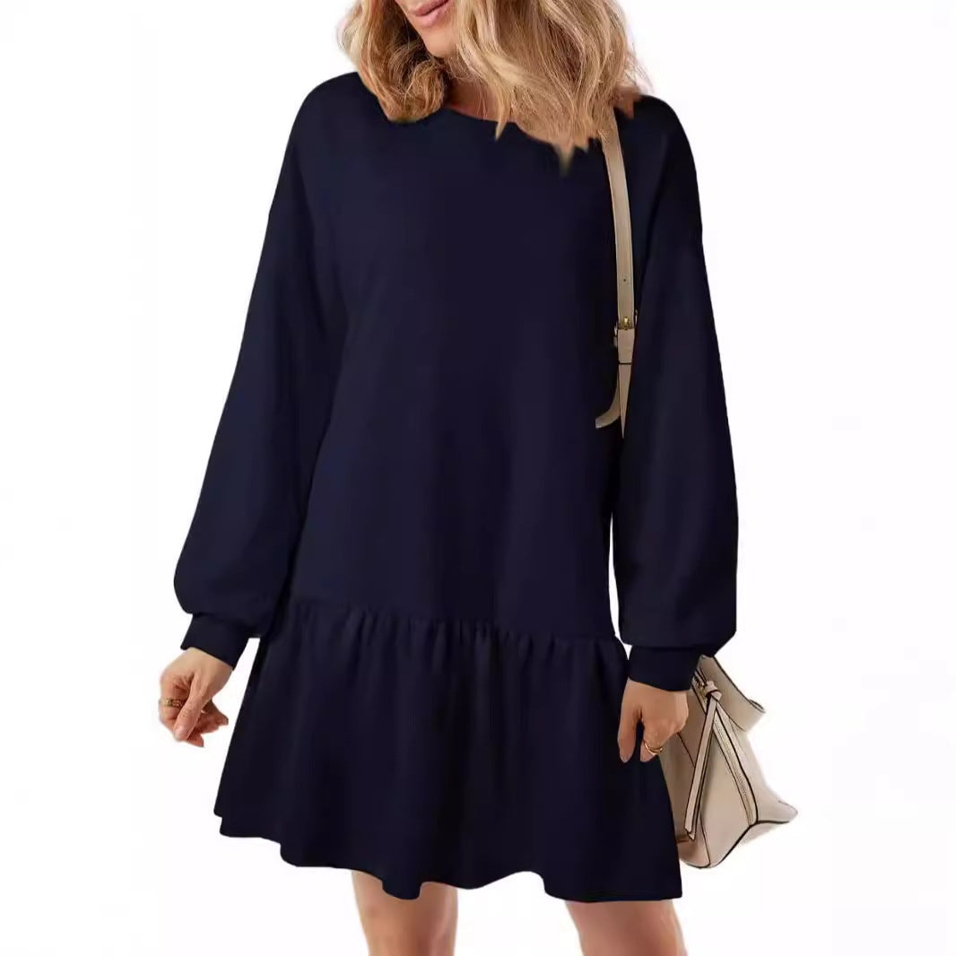 Damen lässiges Sweatkleid mit voluminösen Ärmeln und Rüschendetail Drune