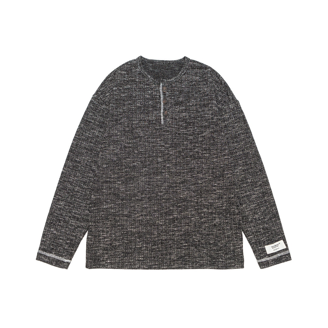 Unisex Gerippter Henley-Pullover mit Knopfleiste und Oversize-Silhouette Drune