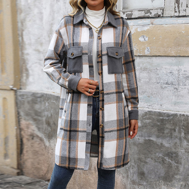 Damen Karierte Hemdblusenkleid mit Taschen Drune