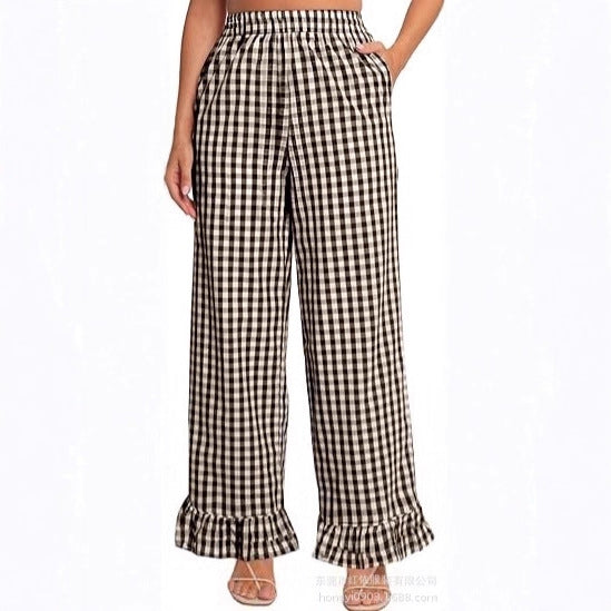 Damen Palazzo-Hose mit elastischem Bund, Seitentaschen und Rüschensaum Drune
