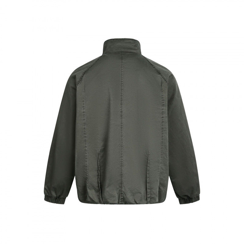 Herren Minimalistische Nylon-Bomberjacke mit Stehkragen, Raglanärmeln und gerafftem Saum Drune
