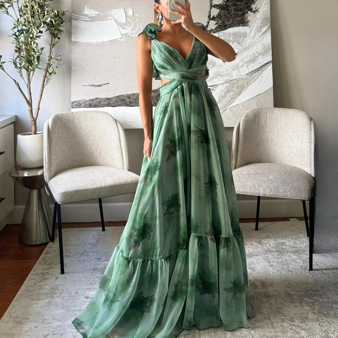 Damen Maxikleid mit luftigen Rüschendetails und ausgefallenem Wickeldesign Drune