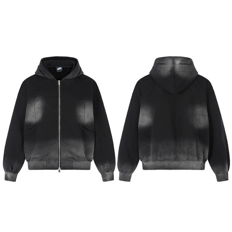 Unisex Kapuzen-Zipjacke mit Ombre‑Färbung, Oversize‑Silhouette und Kängurutaschen Drune