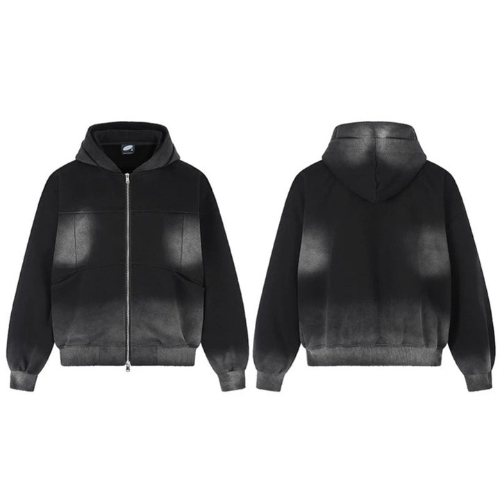 Unisex Kapuzen-Zipjacke mit Ombre‑Färbung, Oversize‑Silhouette und Kängurutaschen Drune