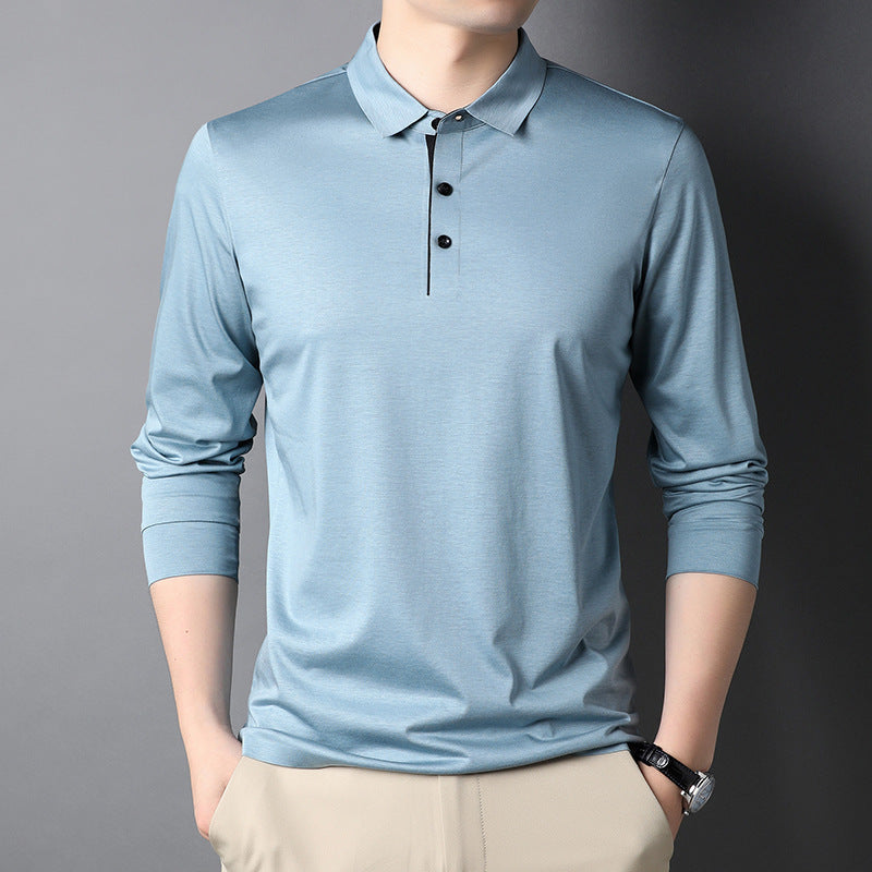 Herren Langarm-Polohemd mit modernem Kragen und feiner Textur Drune