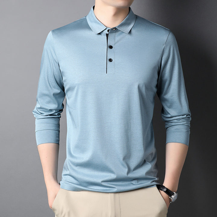 Herren Langarm-Polohemd mit modernem Kragen und feiner Textur Drune