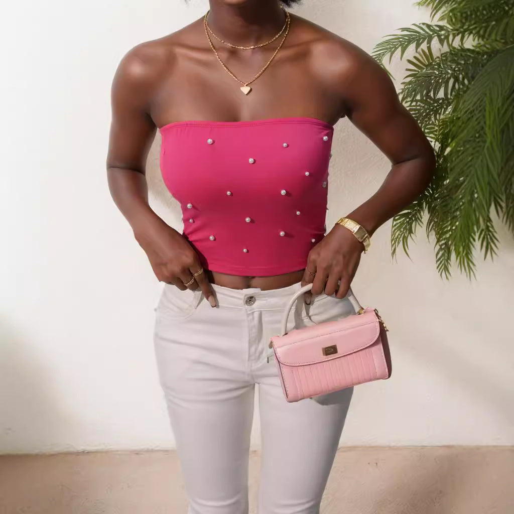 Damen Bandeau-Top mit eleganten Perlenapplikationen Drune