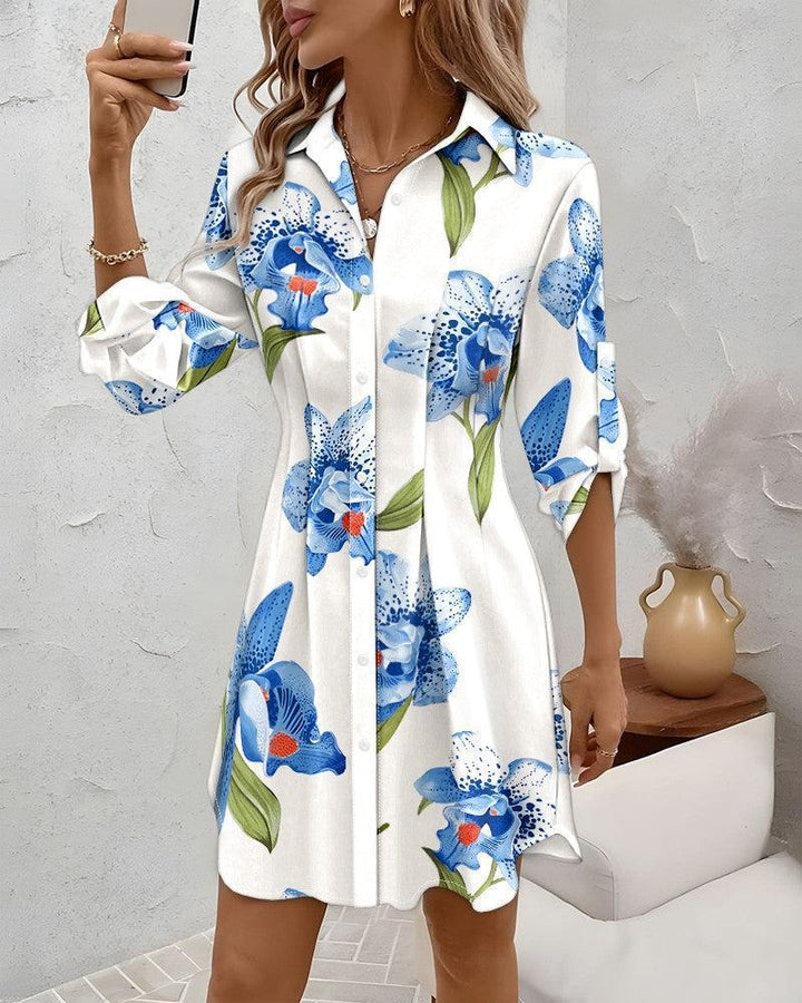 Damen Hemdblusenkleid mit floralen Akzenten und komfortablem Schnitt Drune