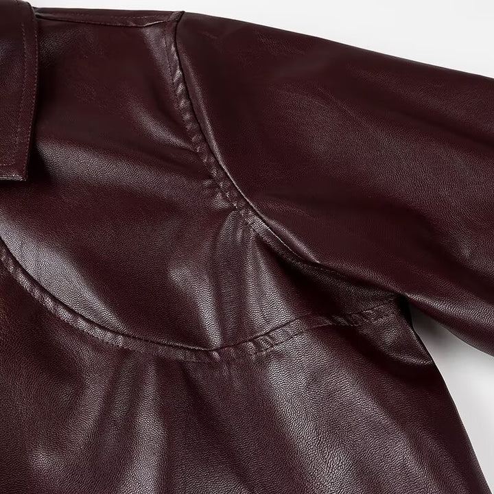 Damen Glänzende Kunstleder-Blousonjacke mit Reißverschluss und elastischem Saum Drune