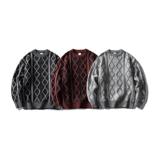 Unisex Oversize-Strickpullover mit Zopfmuster‑Jacquard, Rundhalsausschnitt und gerippten Bündchen Drune