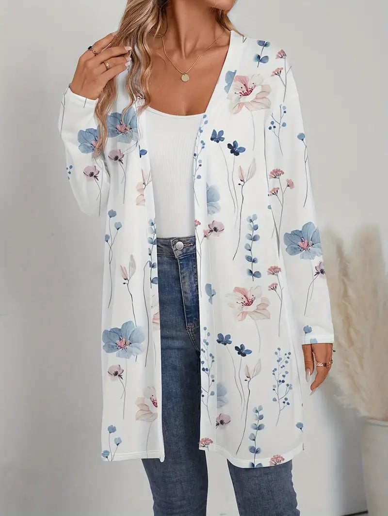 Damen Blütenmotiv Cardigan mit weitem Schnitt Drune