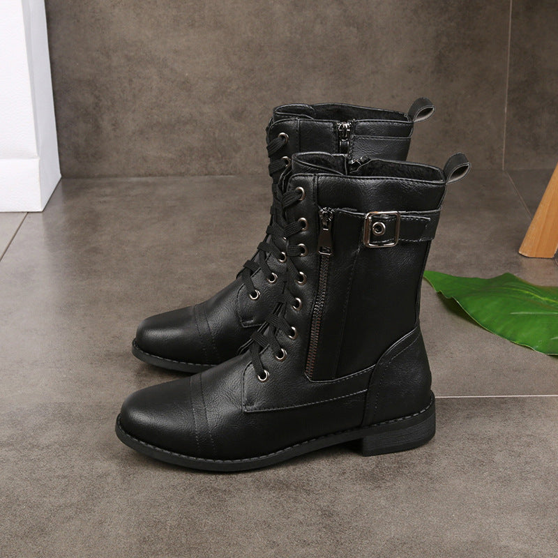 Damen Modische Schnürstiefel mit seitlichem Reißverschluss und komfortablem Innenfutter Drune