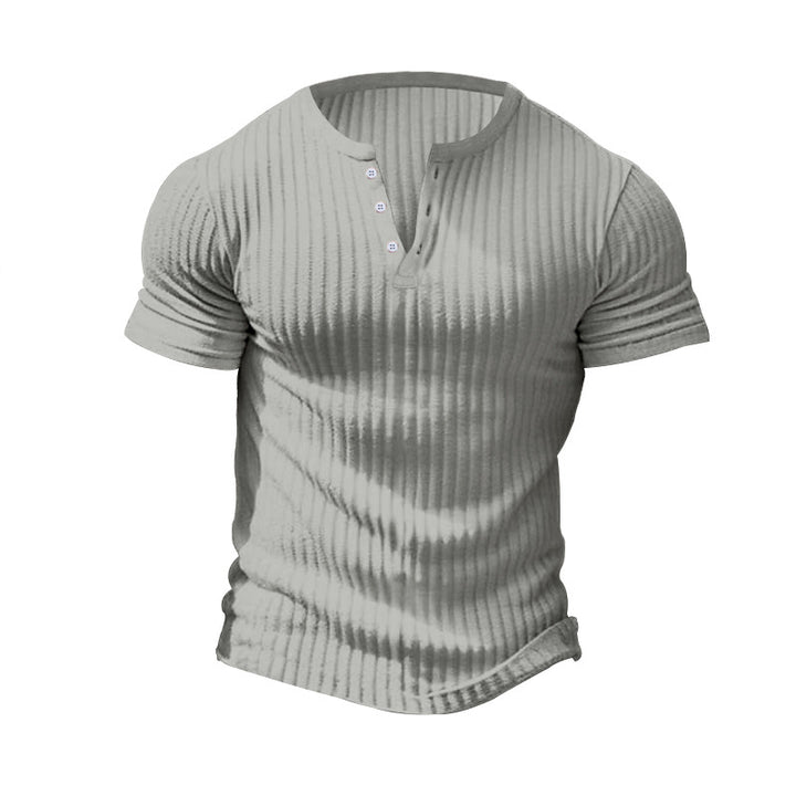 Herren nan eng anliegendes Kurzarm-Henleyshirt mit Rippenstruktur und kurzer Knopfleiste Drune