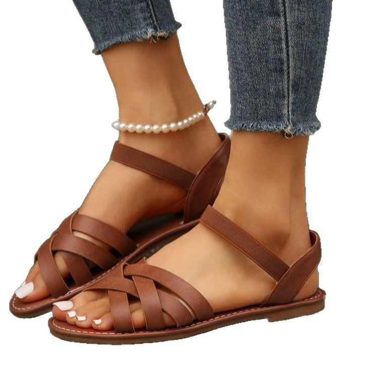 Damen Riemensandalen mit breiten, geflochtenen Riemen Drune