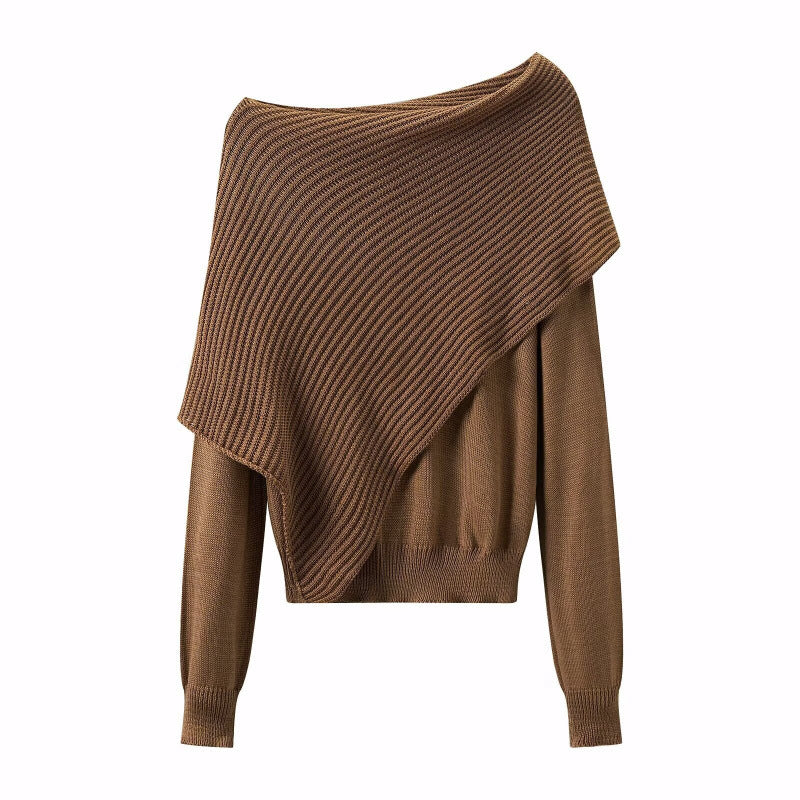 Damen Asymmetrischer schulterfreier Strickpullover mit Poncho‑Einsatz Drune