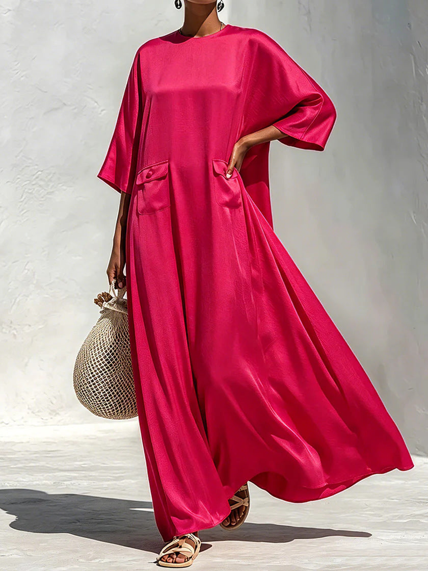 Damen Fließendes Maxikleid mit Oversize‑Kaftan­schnitt und aufgesetzten Pattentaschen Drune
