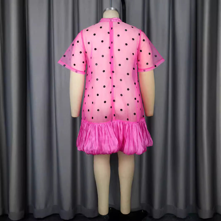 Damen Transparentes Polka-Punkte Kleid mit Rüschensaum Drune