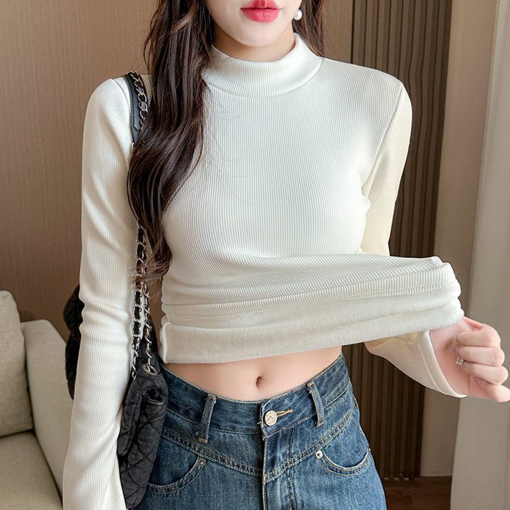 Damen Langarmshirt mit modischem Rollkragen und farblich abgestimmtem Saum Drune