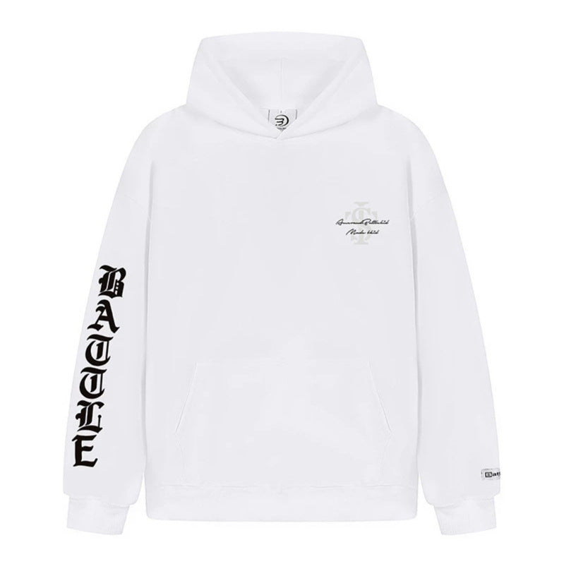 Unisex Oversize-Kapuzenpullover mit Gothic-Ärmelprint und Kängurutasche Drune