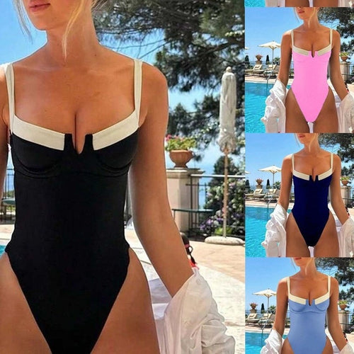 Damen Einteiliges Badeoutfit mit eleganten Kontrastdetails Drune
