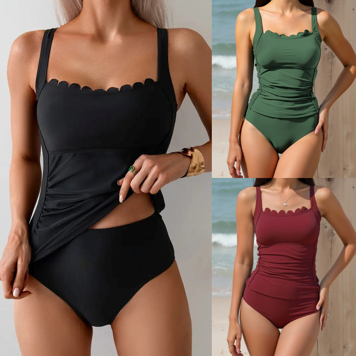 Damen Raffung Badeanzug mit elegantem Ausschnitt Drune