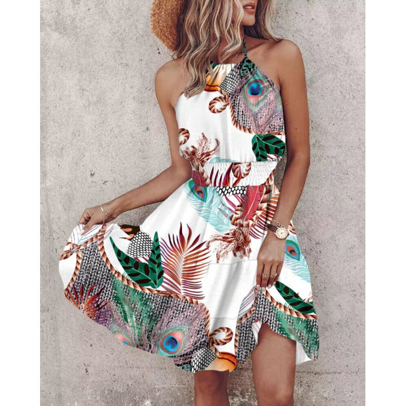 Damen Freizeitkleid mit floralen Druckdetails und Taillengürtel Drune