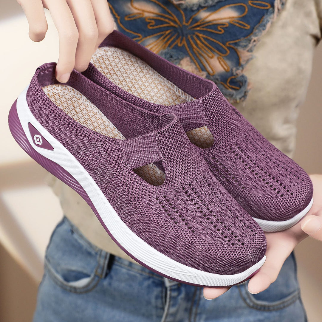 Damen nan atmungsaktive Strick-Slipper Clog mit seitlicher Cut-Out-Öffnung, dämpfender EVA- und PU-Zwischensohle Drune