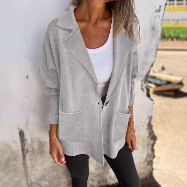 Damen Oversize Blazer-Cardigan mit Reverskragen, aufgesetzten Taschen und Krempelärmeln Drune