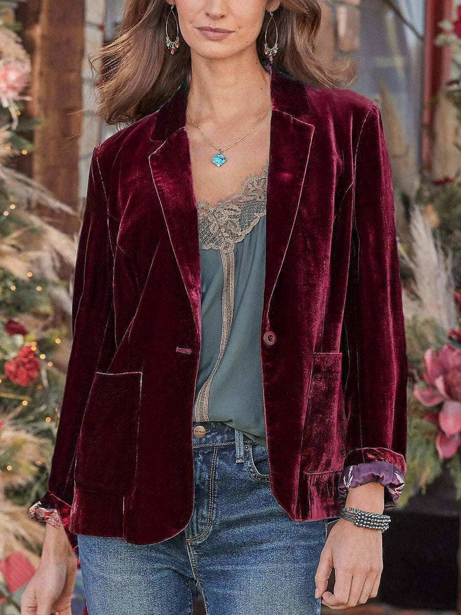Damen Samt-Blazer mit klassischem Revers und soften Fall Drune
