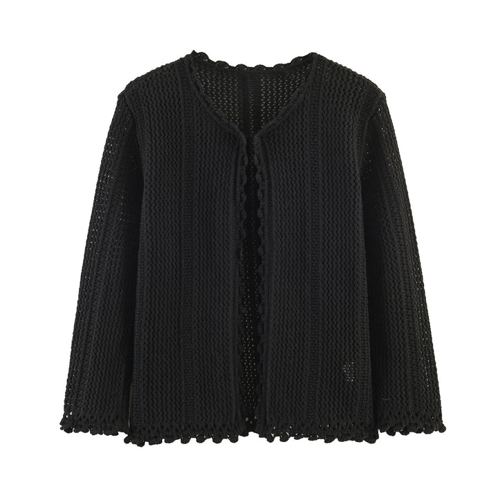 Damen Offener Häkel-Cardigan mit V-Ausschnitt und Wellenkante Drune