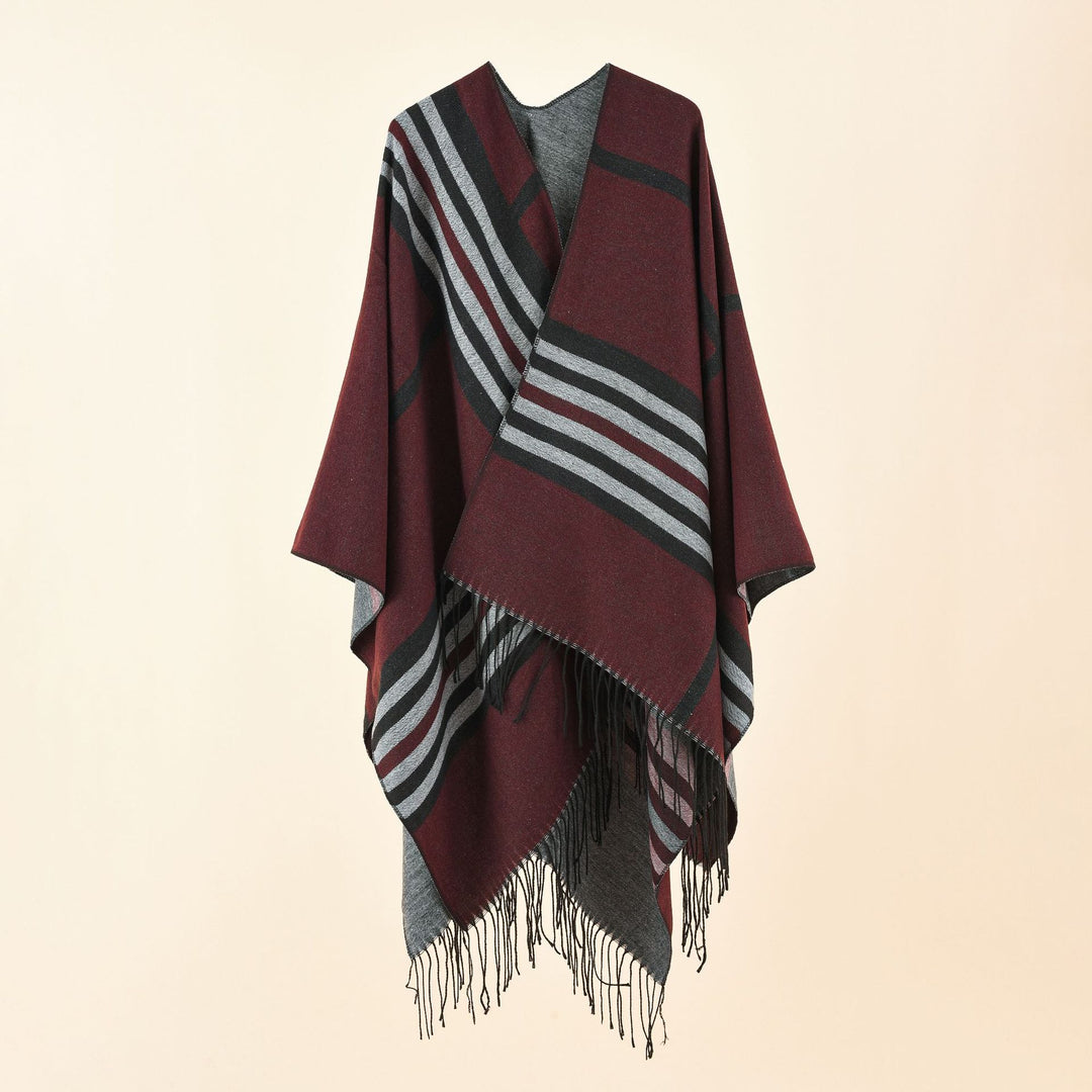 Damen Strickponcho im Paisley-Jacquard mit offener Vorderseite Drune
