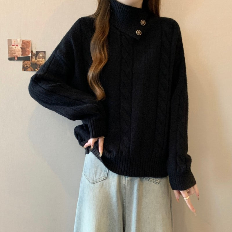 Damen Strickpullover mit Stehkragen und Zopfmuster Drune