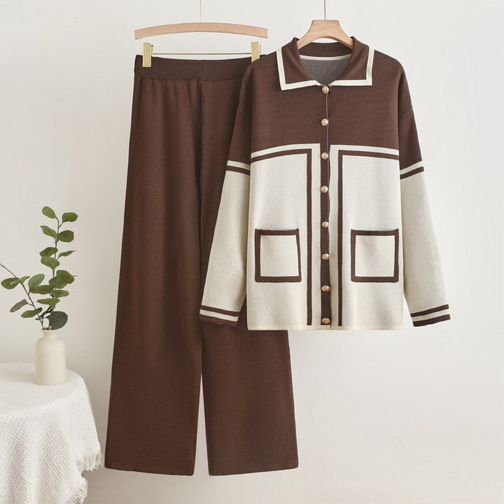 Damen gemütliches Strick-Loungewear-Set mit Taschen Drune
