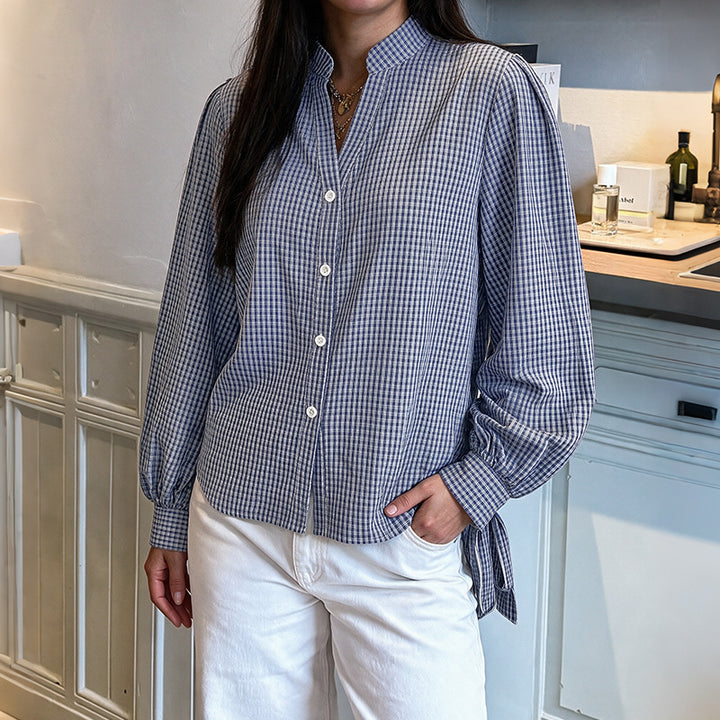 Damen Modische Bluse mit Rüschendetails und Knopfverschluss Drune